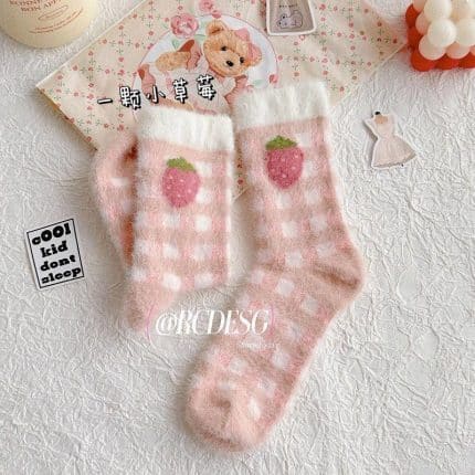 Strawberry Fuzzy Socks
