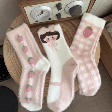 Strawberry Fuzzy Socks