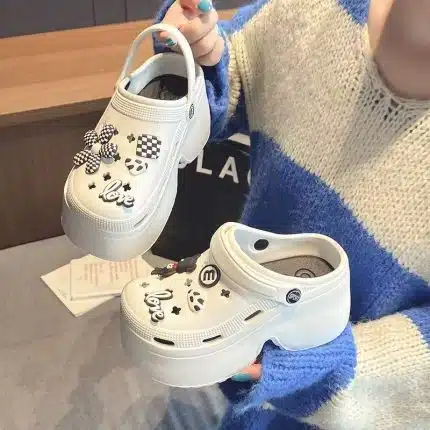 Love Charm Clogs – Platform Style with Checker & Flower Accents