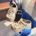 Love Charm Clogs – Platform Style with Checker & Flower Accents