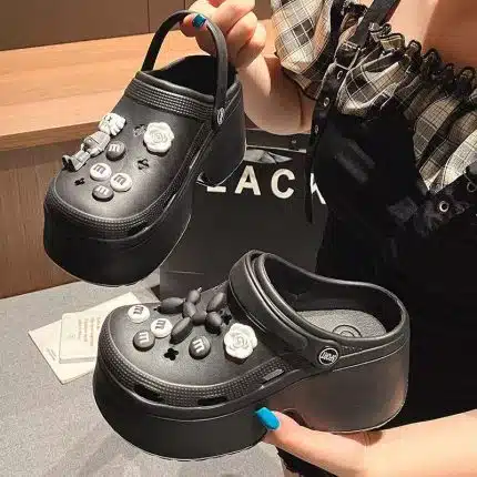 Monochrome Charm Platform Clogs – Stylish & Elevated Footwear in Bangladesh