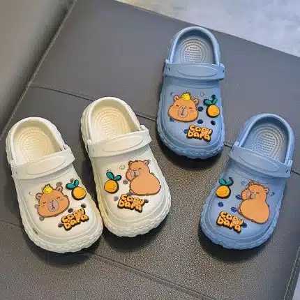 Capybara Cartoon Kids’ Clogs with Fruit Charms — Soft EVA, Slip-On Sandals