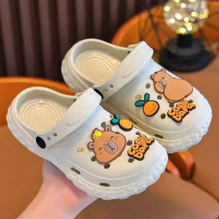 Capybara Cartoon Kids’ Clogs with Fruit Charms — Soft EVA, Slip-On Sandals