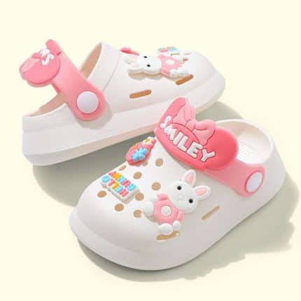 Smiley Bunny Charm Clogs – Cute Pink & White Collection