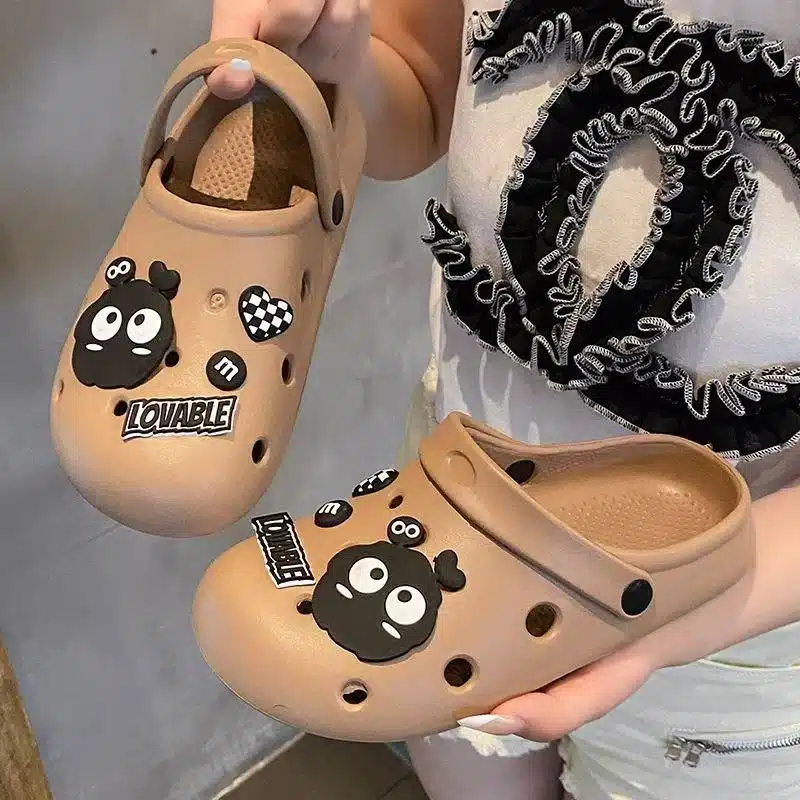 Lovable Cartoon Charm Clogs – Brown Cute & Comfy Lovable Cartoon Charm Clogs – Brown Cute & Comfy - Image 1