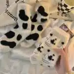 Fluffy Cow Print Cozy Socks – Soft Warm Winter Lounge Socks for Women - Image 3