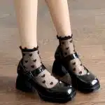Black Heart Mesh Socks – Korean Aesthetic Transparent Ruffle Socks