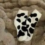 Fluffy Cow Print Cozy Socks – Soft Warm Winter Lounge Socks for Women - Image 7