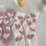 Fluffy Heart Lounge Socks – Soft Cozy Winter Warm Socks for Women