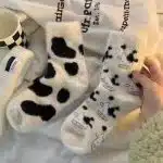 Fluffy Cow Print Cozy Socks – Soft Warm Winter Lounge Socks for Women