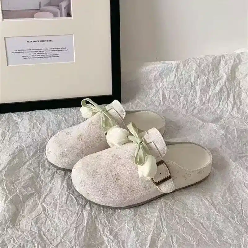 WechatIMG4179 Soft Floral Bow Strap Clogs | Minimal Aesthetic Comfort Clogs - Image 1