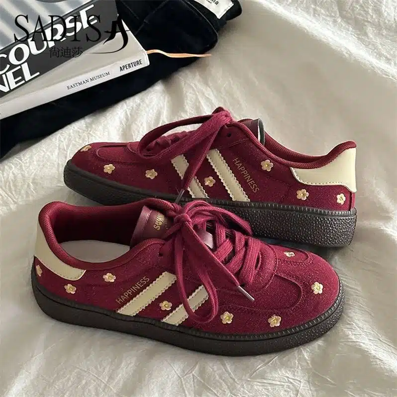 WechatIMG977 Floral Aesthetic Lace-Up Sneakers | Everyday Casual Comfort Shoes - Image 1