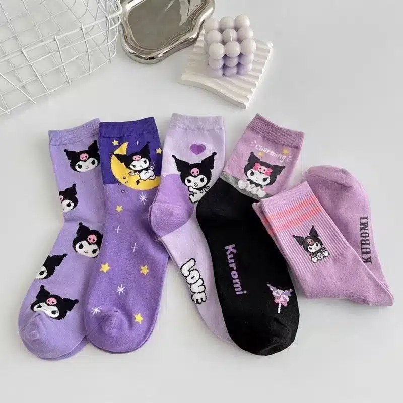 2b8892d8de339555a9aa5c2879eac79d Kuromi Purple Socks Set (5 Pair) – Cute, Cozy & Kawaii - Image 1