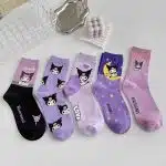 Kuromi Purple Socks Set (5 Pair) – Cute, Cozy & Kawaii - Image 4