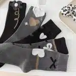 Minimal Heart & Bow Crew Socks for Women | Aesthetic Cotton Socks (5 Pairs Set) - Image 4