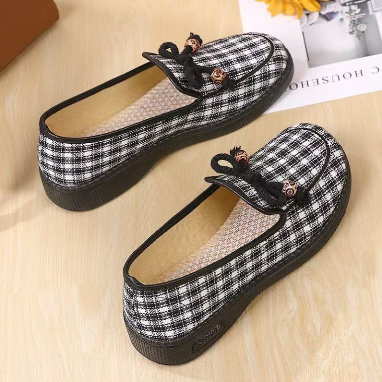 Black & White Checkered Slip-On Flats – Casual Round Toe Shoes - KORKS BD