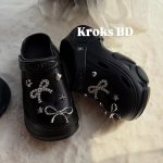 Black Charm-Decorated Clogs – Luxury Bow & Crystal Detail Platform Clogs
