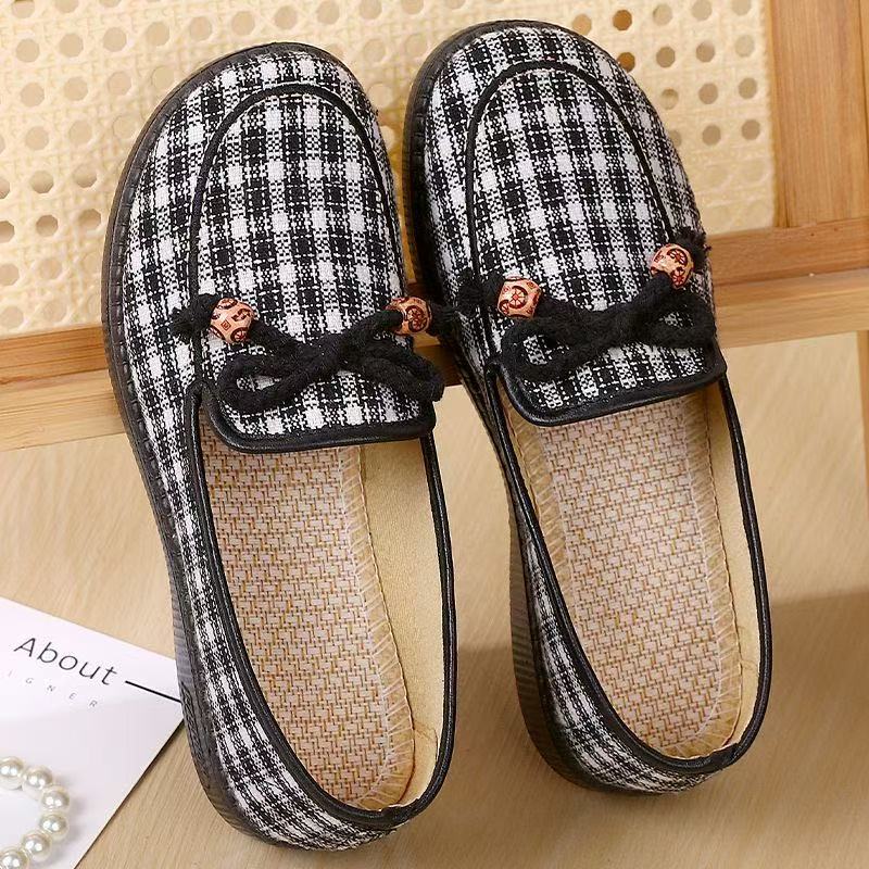 Black & White Checkered Slip-On Flats – Casual Round Toe Shoes - KORKS BD